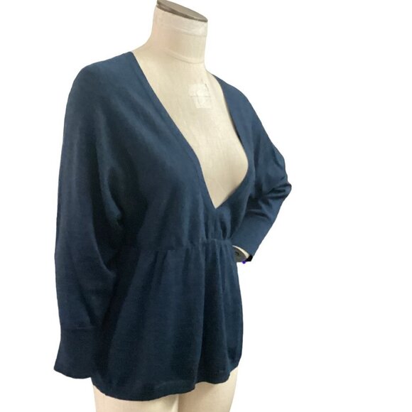 Ann Taylor LOFT M V-Neck Merino Wool-Acrylic-Cashmere Sweater Knit Top Blue 184M - Picture 3 of 7